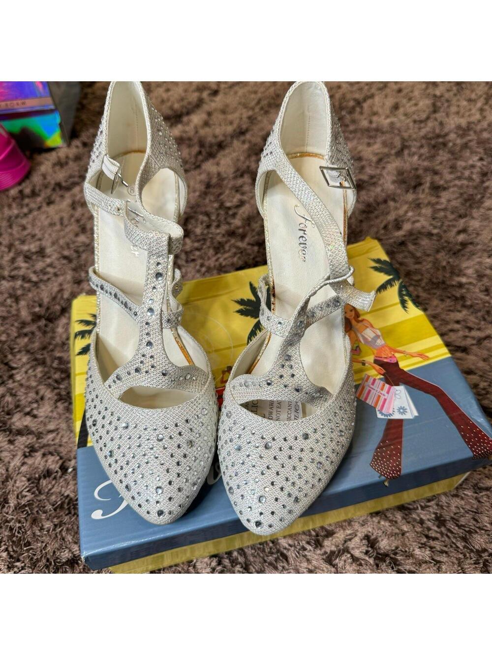New women's shoes evening rhinestones buckle closure high heel wedding White